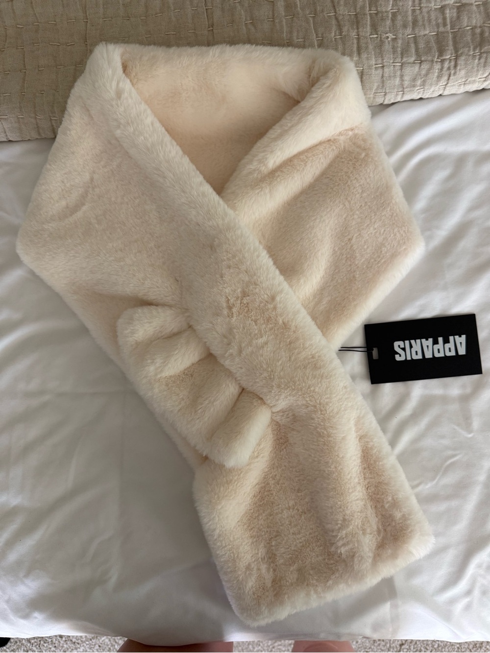 Apparis Cream Faux-Fur Bow Scarf